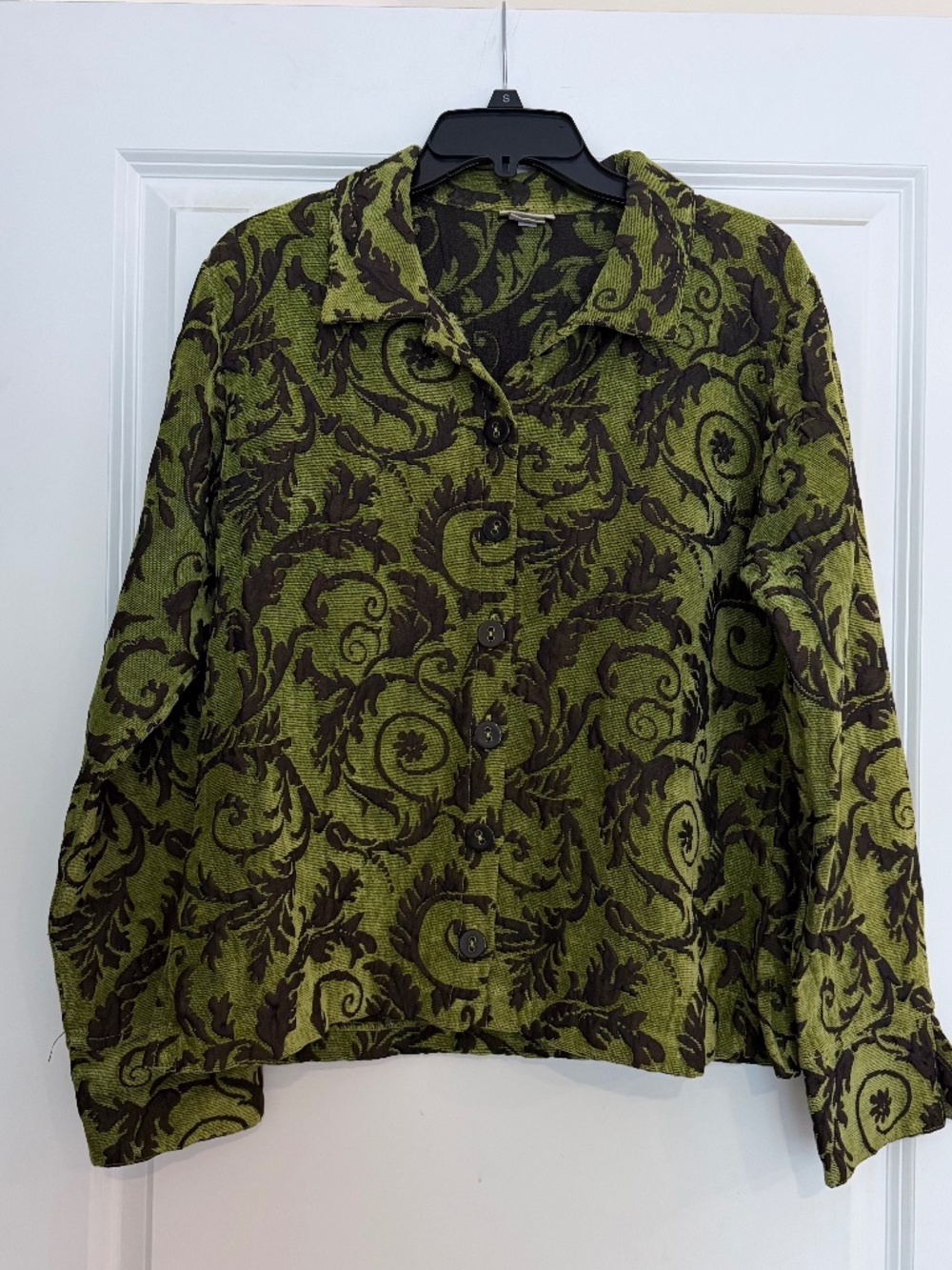Habitat Jacquard Tapestry Green Brown Jacket Made in USA womens Large
